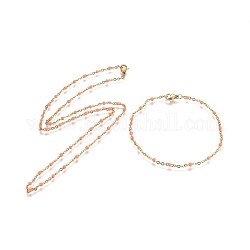 Placage ionique (ip) 304 ensembles de bijoux en acier inoxydable, bracelet chaîne et colliers, avec l'émail, or, orange, 19.6 pouce (50 cm), 2mm, 8-1/8 pouce (20.5 cm), 2mm