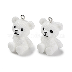 Opaque Resin Pendants, Bear Charms, with Platinum Tone Iron Loops, WhiteSmoke, 30x20.5x19mm, Hole: 2mm