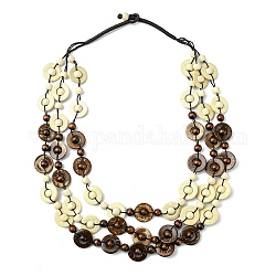 Colliers 3 couche de perles rondes plates en noix de coco naturelle teinte, bijoux bohèmes pour femmes, mousseline de citron, 26.85 pouce (68.2 cm)