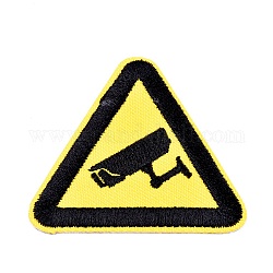 Компьютеризированная вышивка тканью утюжок на / шить на заплатках, аксессуары для костюма, треугольник с предупреждающим знаком, видеонаблюдение в работе, желтые, 50.5x45.5x1.3 мм