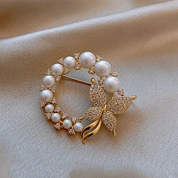 Spilla in strass di vetro in lega, Distintivo da donna vintage in plastica con perla imitazione per San Valentino, farfalla, 40mm