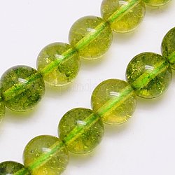 Natural Crackle Quartz Beads Strands, Dyed, Round, Yellow Green, 6mm, Hole: 1mm