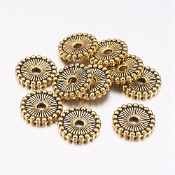 Perles de séparateur de style tibétain , Sans cadmium & sans nickel & sans plomb, plat rond, Or antique, 12x2mm, Trou: 2mm