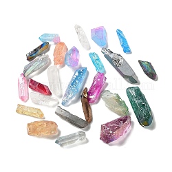 Pendentifs en quartz naturel galvanisé, facette, pépites breloques, couleur mixte, 17.5~41x5~16x5.5~14mm, Trou: 0.9~1.6mm, environ 36 pcs/100 g