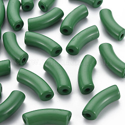 不透明なアクリルビーズ  カーブチューブ  濃い緑  36x13.5x11.5mm  穴：4mm  約148個/500g