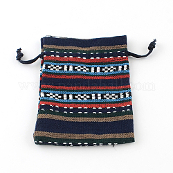 Panno stile borse sacchetti di imballaggio coulisse etnici, rettangolo, blu di Prussia, 14x10cm
