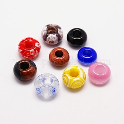 Mixed Styles Handmade Lampwork Large Hole Rondelle European Beads, Mixed Color, 13~16x6~10mm, Hole: 5~6mm