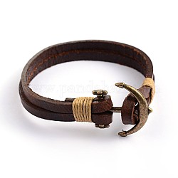Кожаные многожильных браслеты, антикварной нахождения бронзовый сплав, кокосового коричневый, 225x10 мм