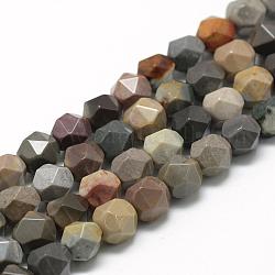 Natural Ocean Jasper Beads Strands, Star Cut Round Beads, Faceted, 6~7x5~6mm, Hole: 1mm, about 64~66pcs/strand, 15.3 inch