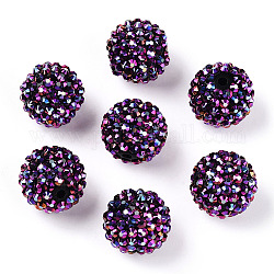 Perles de strass en résine de couleur AB, avec des perles rondes acryliques à l'intérieur, pour les bijoux de bubblegum, violet foncé, 20x18mm, Trou: 2~2.5mm