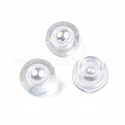 Cabochons acryliques translucides, avec des perles abs d'imitation de perles, ronde, blanc, 18x15.5mm