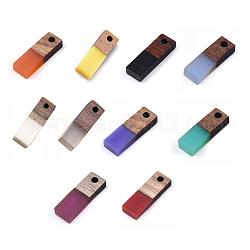 Resin & Wood Pendants, Rectangle, Mixed Color, 17x5.5x3~3.5mm, Hole: 1.5mm