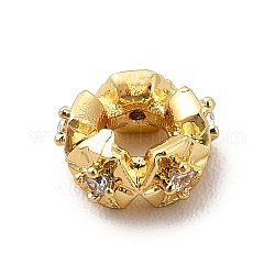 Rack Plating Brass Cubic Zirconia Spacer Beads, Cadmium Free & Lead Free, Long-Lasting Plated, Column with Snowflake, Real 18K Gold Plated, 6x2.5mm, Hole: 2mm