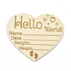Hölzerne Hallo-Welt-Baby-Foto-Requisiten, Geburtsanzeigetafeln, wachstumsmeilensteinzeichen aus holz, Herz, 8.5x9.9x0.3 cm