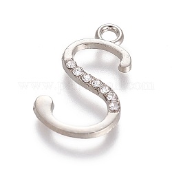 Rhinestone Pendants, with Zinc Alloy Findings, Letter S, Clear, Platinum, 23.5x14x2mm, Hole: 2mm