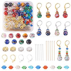 DIY Flower Beads Drop Earrings Making Kits, Including Lampwork Beads, Iron Rhinestone Beads & Pins, Brass Leverback Earring Findings, Mixed Color, 128pcs/box