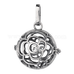 Brass Hollow Round with Rose Cage Pendants, For Chime Ball Pendant Necklaces Making, Lead Free & Nickel Free & Cadmium Free, Antique Silver, 21.5mm, Hole: 3.5x8mm, inner diameter: 18mm