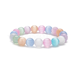 Bracelet extensible en perles rondes de sélénite naturelle teintée, colorées, diamètre intérieur: 1-7/8 pouce (4.9 cm)