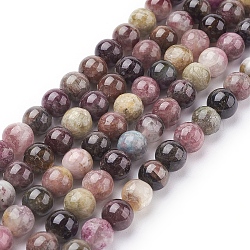 Natural Tourmaline Beads strands, Round, 6mm, Hole: 1mm, 31pcs/strand, 7.5 inch