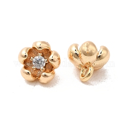 Brass & Cubic Zirconia Pendants,Real 18K Gold Plated, Flower Charm, Clear, 6x5x5mm, Hole: 1.2mm