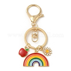 Porte-clés en émail en alliage arc-en-ciel de la fête des enseignants, avec fermoirs porte-clés en alliage, pomme, 8.95 cm