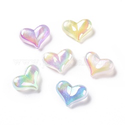 Placage uv perles acryliques irisées arc-en-ciel, avec de la poudre de paillettes, cœur, couleur mixte, 16.5x22.5x9mm, Trou: 1.6mm