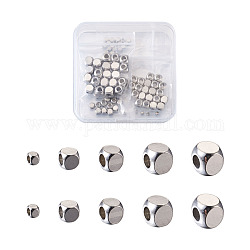 Perles en 304 acier inoxydable, cube, couleur inoxydable, 2~6x2~6x2~6mm, Trou: 1.5~3mm, 125 pcs / boîte