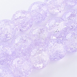 Fili di perline in vetro crackle bicolore, tondo, lilla, 8~8.5mm, Foro: 1 mm, circa 50~52pcs/filo, 14.9 pollice ~ 15.7 pollici (38~40 cm)