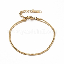 Placage ionique (ip) 304 chaînes rondes serpent et boule en acier inoxydable bracelet multi-brins double couche pour femme, véritable 14k plaqué or, 6-1/2 pouce (16.4 cm)