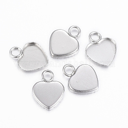 304 Stainless Steel Pendant Cabochon Settings, Plain Edge Bezel Cups, Heart, Stainless Steel Color, Tray: 9.5x8mm, 13x10x1.5mm, Hole: 2.5mm