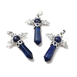 Pendentifs teints en lapis-lazuli naturel, charmes d'ange, avec les accessoires en laiton placage en rack de ton de platine, sans cadmium et sans plomb, 52~53x37x11mm, Trou: 8x5mm