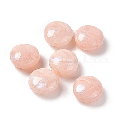 Opake Legierung Perlen, mit Glitzerpulver, AB Farbe, flach rund mit Marmormuster, Licht Lachs, 16.5x9.5 mm, Bohrung: 2.5 mm