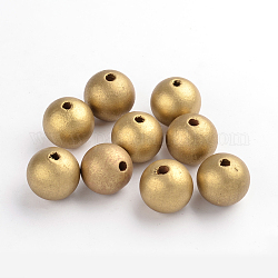 Perline di legno naturale, perline macramè foro grande,  piombo libero, tinto, tondo, oro, 24~25mm, Foro: 5 mm