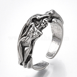 Сплав манжеты кольца пальцев, широкая полоса кольца, человек, античное серебро, Размер 9, 19 мм