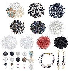 Pandahall Elite DIY Beads Schmuckherstellung Finding Kit, inklusive Saat- und Glasperlen, Fisch & Schildkröte & Seestern & rund, Mischfarbe, 2~14x2~15x2~7 mm, Bohrung: 1~2 mm