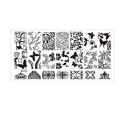 Plaques d'estampage à ongles en acier inoxydable, nail stamper nail art plaques floral feuille papillon, pour les outils de pochoirs de manucure d'image de modèle, couleur inoxydable, 12.5x6.5 cm