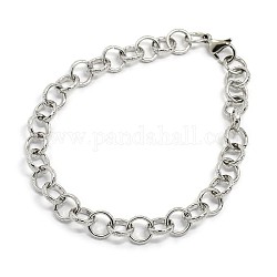 Fashionable 304 Stainless Steel Engraved Bubbles Cable Chain Bracelets, with Lobster Claw Clasps, Stainless Steel Color, 8-1/8 inch(205mm), 8mm