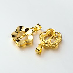Flower Brass Charms Pendants for Half Drilled Beads, Golden, 19x15x5mm, Hole: 5x4mm, Pin: 0.7mm