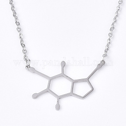 Colliers avec pendentifs en 201 acier inoxydable, avec des chaînes câblées, structure moléculaire de la dopamine, couleur inoxydable, 17.5 pouce (44.5 cm), 2mm, structure moléculaire de la dopamine: 22x32.5x1mm