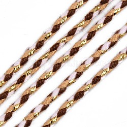 Dreifarbige geflochtene Polyesterschnüre, mit goldmetallischem Faden, für geflochtenen Schmuck Freundschaft Armband machen, Kamel, 2 mm, über 100 yard / Bündel (91.44 m / Bündel)