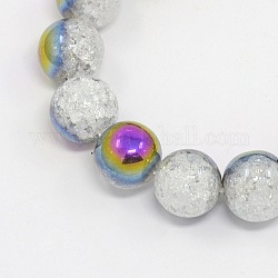 Round Half Electroplate Crackle Quartz Beads Strands, Synthetic, Dyed, Purple, 6mm, Hole: 1mm, about 65pcs/strand, 14.5 inch