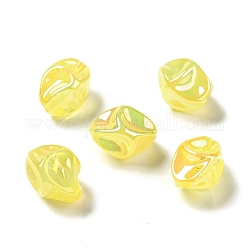 Placcatura uv perline acriliche iridescenti arcobaleno, pepite, giallo, 18.5x15x13.5mm, Foro: 1.4 mm
