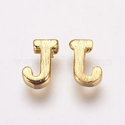 Brass Charms, Real 18K Gold Plated, Letter.J, 6x3x2mm, Hole: 1mm
