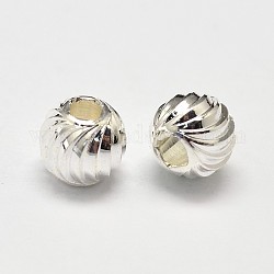 Perline distanziate tonde ondulate in ottone placcate in rack e sottovuoto, colore argento placcato, 6mm, Foro: 2 mm