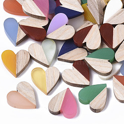 Cabochons bicolores en résine et bois, cœur, couleur mixte, 15x14.5x3mm