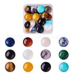 Fashewelry 24Pcs 12 Style Natural & Synthetic Gemstone Cabochons, Half Round/Dome, 20x6mm, 2pcs/style