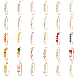 Pandahall elit 30 stücke 30 stil kunststoff runde & herz & ovale perlen sicherheitsnadel broschen set, Hellgoldene Pullover-Schal-Clips für Taillenhosen-Extender-Kleider-Dekorationen, Mischfarbe, 41~79x10~20x10~12 mm Stift: 1~1.5, 1pc / style