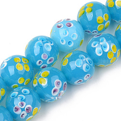 Handgemachte Murano Glas Perlen Stränge, Innen Blume, Runde, Deep-Sky-blau, 19~20x19 mm, Bohrung: 1.5 mm, ca. 20 Stk. / Strang, 14.57 Zoll (37 cm)