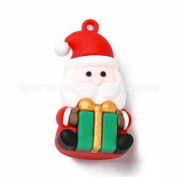 Weihnachts-PVC-Kunststoff-Anhänger, Weihnachtsmann mit Geschenk, rot, 48x25.5x19 mm, Bohrung: 3 mm