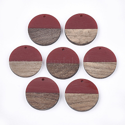 Pendentifs en bois de résine et de noyer, plat rond, firebrick, 28.5x3.5~4mm, Trou: 1.5mm